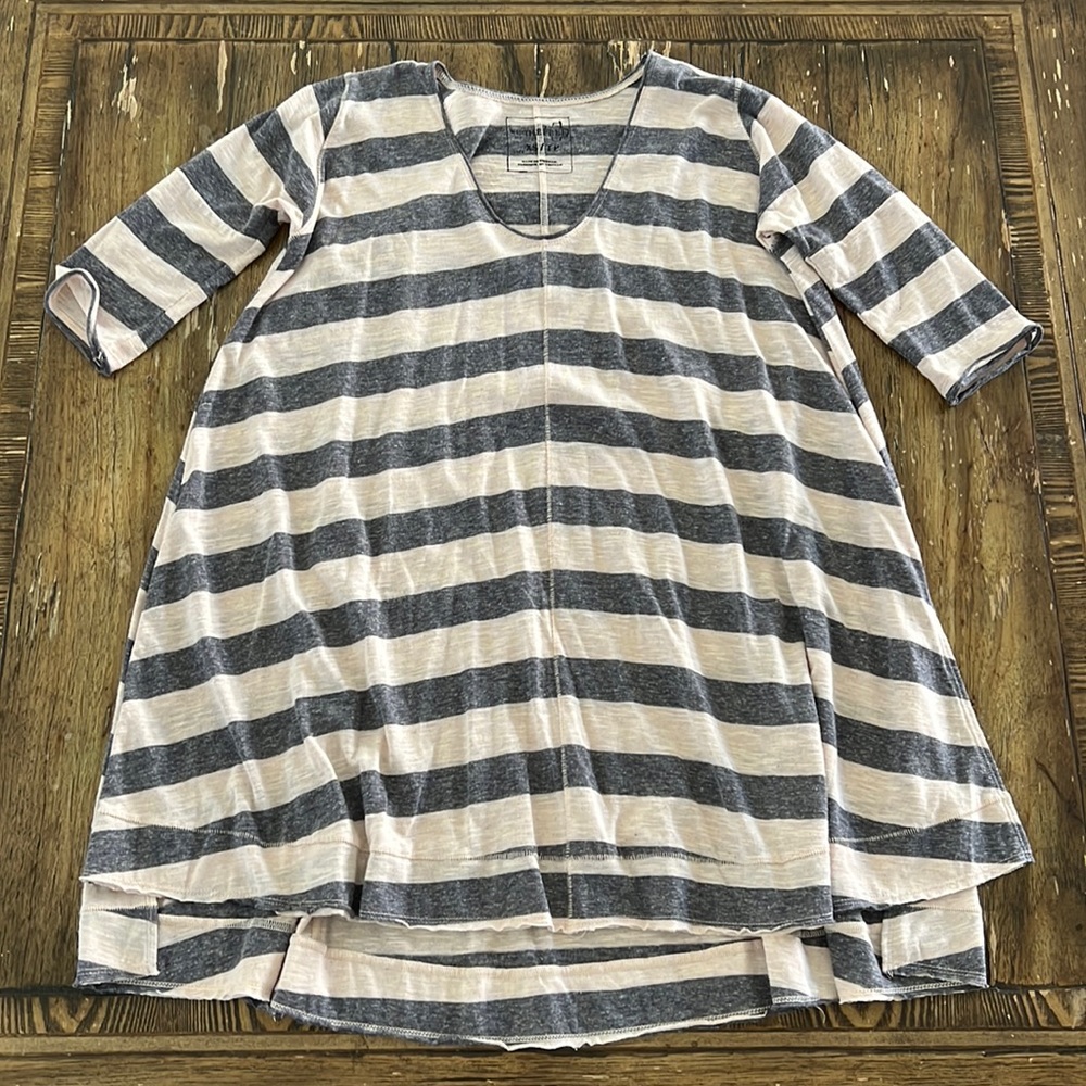 Free People Grey/Pink Striped Aline Oversized Tee